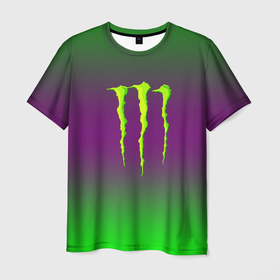 Мужская футболка 3D с принтом Monster energy gradient в Курске, 100% полиэфир | прямой крой, круглый вырез горловины, длина до линии бедер | 