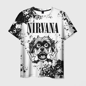 Мужская футболка 3D с принтом Nirvana   рок пес в городе Новоалтайск, 100% полиэфир | прямой крой, круглый вырез горловины, длина до линии бедер | 