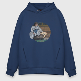 Мужское худи Oversize хлопок с принтом Девушка и фенек аниме в городе Новоалтайск, френч-терри — 70% хлопок, 30% полиэстер. Мягкий теплый начес внутри —100% хлопок | боковые карманы, эластичные манжеты и нижняя кромка, капюшон на магнитной кнопке | 