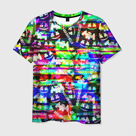 Мужская футболка 3D с принтом Marshmello music краски в Ухте, 100% полиэфир | прямой крой, круглый вырез горловины, длина до линии бедер | 