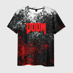 Мужская футболка 3D с принтом Doom брызги красок в городе Новоалтайск, 100% полиэфир | прямой крой, круглый вырез горловины, длина до линии бедер | 