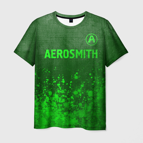 Мужская футболка 3D с принтом Aerosmith   green gradient посередине в Кировске, 100% полиэфир | прямой крой, круглый вырез горловины, длина до линии бедер | 