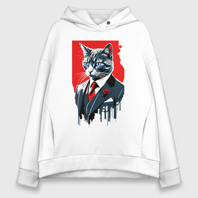 Женское худи Oversize хлопок с принтом Кот джентльмен с голубыми глазами   мем в городе Новоалтайск, френч-терри — 70% хлопок, 30% полиэстер. Мягкий теплый начес внутри —100% хлопок | боковые карманы, эластичные манжеты и нижняя кромка, капюшон на магнитной кнопке | 