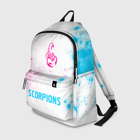 Рюкзак 3D с принтом Scorpions neon gradient style по центру в Петрозаводске, 100% полиэстер | лямки с регулируемой длиной, сверху петелька, чтобы рюкзак можно было повесить на вешалку. Основное отделение закрывается на молнию, как и внешний карман. Внутри два дополнительных кармана, один из которых закрывается на молнию. По бокам два дополнительных кармашка | 