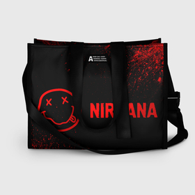 Сумка-шоппер 3D с принтом Nirvana   red gradient по горизонтали в городе Новоалтайск, 100% полиэстер | застегивается на металлическую кнопку; внутренний карман застегивается на молнию. Стенки укреплены специальным мягким материалом, чтобы защитить содержимое от несильных ударов
 | 