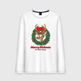 Мужской лонгслив хлопок с принтом Морти новогодний олень Merry Rickmas в городе Новоалтайск, 100% хлопок |  | 