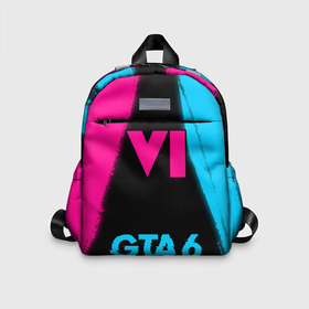 Детский рюкзак 3D с принтом GTA 6   neon gradient по центру , 100% полиэстер | лямки с регулируемой длиной, сверху петелька, чтобы рюкзак можно было повесить на вешалку. Основное отделение закрывается на молнию, как и внешний карман. Внутри дополнительный карман. По бокам два дополнительных кармашка | Тематика изображения на принте: 