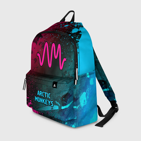 Рюкзак 3D с принтом Arctic Monkeys   neon gradient по центру , 100% полиэстер | лямки с регулируемой длиной, сверху петелька, чтобы рюкзак можно было повесить на вешалку. Основное отделение закрывается на молнию, как и внешний карман. Внутри два дополнительных кармана, один из которых закрывается на молнию. По бокам два дополнительных кармашка | 