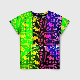 Детская футболка 3D с принтом Marshmello pattern neon steel в Кировске, 100% гипоаллергенный полиэфир | прямой крой, круглый вырез горловины, длина до линии бедер, чуть спущенное плечо, ткань немного тянется | Тематика изображения на принте: 