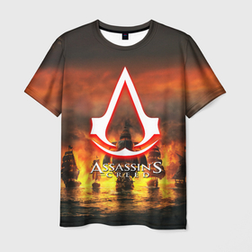 Мужская футболка 3D с принтом Assassins Creed корабли в городе Новоалтайск, 100% полиэфир | прямой крой, круглый вырез горловины, длина до линии бедер | Тематика изображения на принте: 