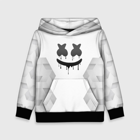 Детская толстовка 3D с принтом Marshmello white poly в Кировске, 100% полиэстер | двухслойный капюшон со шнурком для регулировки, мягкие манжеты на рукавах и по низу толстовки, спереди карман-кенгуру с мягким внутренним слоем | Тематика изображения на принте: 