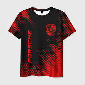 Мужская футболка 3D с принтом Porsche   red gradient вертикально в городе Новоалтайск, 100% полиэфир | прямой крой, круглый вырез горловины, длина до линии бедер | 