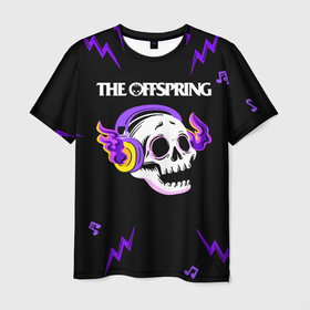 Мужская футболка 3D с принтом The Offspring неоновый череп в Ханты-Майнсийске, 100% полиэфир | прямой крой, круглый вырез горловины, длина до линии бедер | Тематика изображения на принте: 
