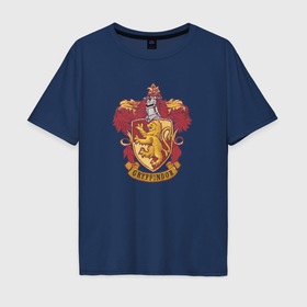 Мужская футболка хлопок Oversize с принтом Факультет Гриффиндор в городе Новоалтайск, 100% хлопок | свободный крой, круглый ворот, “спинка” длиннее передней части | Тематика изображения на принте: 