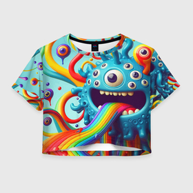 Женская футболка Crop-top 3D с принтом Глазастая рожица   нейроарт в городе Новоалтайск, 100% полиэстер | круглая горловина, длина футболки до линии талии, рукава с отворотами | 