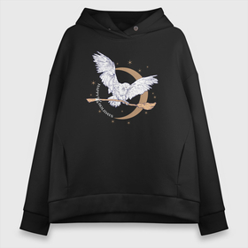 Женское худи Oversize хлопок с принтом Сова Гарри Поттера , френч-терри — 70% хлопок, 30% полиэстер. Мягкий теплый начес внутри —100% хлопок | боковые карманы, эластичные манжеты и нижняя кромка, капюшон на магнитной кнопке | 