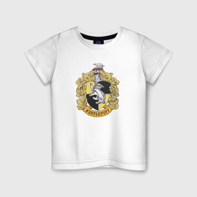 Детская футболка хлопок с принтом Hufflepuff факультет университета Хогвартс с барсуком в городе Новоалтайск, 100% хлопок | круглый вырез горловины, полуприлегающий силуэт, длина до линии бедер | 