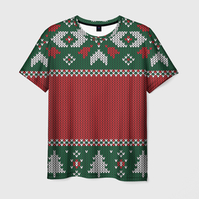 Мужская футболка 3D с принтом Knitted Christmas Pattern в городе Новоалтайск, 100% полиэфир | прямой крой, круглый вырез горловины, длина до линии бедер | 