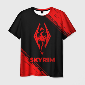 Мужская футболка 3D с принтом Skyrim   red gradient в Петрозаводске, 100% полиэфир | прямой крой, круглый вырез горловины, длина до линии бедер | Тематика изображения на принте: 