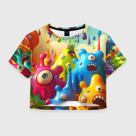 Женская футболка Crop-top 3D с принтом Мультяшные персонажи   нейроарт в Ухте, 100% полиэстер | круглая горловина, длина футболки до линии талии, рукава с отворотами | 
