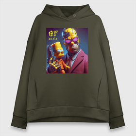 Женское худи Oversize хлопок с принтом Гомер Симпсон с сыном Бартом   мафия бессмертна в городе Новоалтайск, френч-терри — 70% хлопок, 30% полиэстер. Мягкий теплый начес внутри —100% хлопок | боковые карманы, эластичные манжеты и нижняя кромка, капюшон на магнитной кнопке | 