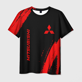 Мужская футболка 3D с принтом Mitsubishi   red gradient вертикально в городе Новоалтайск, 100% полиэфир | прямой крой, круглый вырез горловины, длина до линии бедер | 