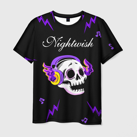 Мужская футболка 3D с принтом Nightwish неоновый череп в Ханты-Майнсийске, 100% полиэфир | прямой крой, круглый вырез горловины, длина до линии бедер | Тематика изображения на принте: 