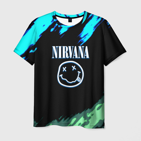 Мужская футболка 3D с принтом Nirvana краски неон в городе Новоалтайск, 100% полиэфир | прямой крой, круглый вырез горловины, длина до линии бедер | 