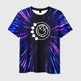 Мужская футболка 3D с принтом Blink 182 neon energy в Ухте, 100% полиэфир | прямой крой, круглый вырез горловины, длина до линии бедер | 