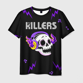 Мужская футболка 3D с принтом The Killers неоновый череп в Ханты-Майнсийске, 100% полиэфир | прямой крой, круглый вырез горловины, длина до линии бедер | Тематика изображения на принте: 