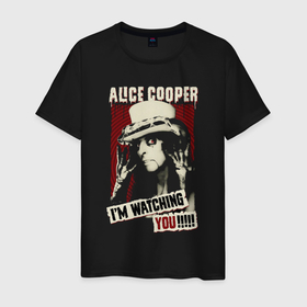 Мужская футболка хлопок с принтом Alice Cooper im watching you в Ухте, 100% хлопок | прямой крой, круглый вырез горловины, длина до линии бедер, слегка спущенное плечо. | 