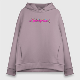 Женское худи Oversize хлопок с принтом Гирлянда Cyberpunk 2077 в городе Новоалтайск, френч-терри — 70% хлопок, 30% полиэстер. Мягкий теплый начес внутри —100% хлопок | боковые карманы, эластичные манжеты и нижняя кромка, капюшон на магнитной кнопке | 