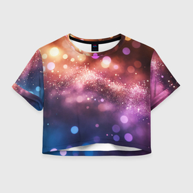 Женская футболка Crop-top 3D с принтом Праздничный боке в Ухте, 100% полиэстер | круглая горловина, длина футболки до линии талии, рукава с отворотами | 