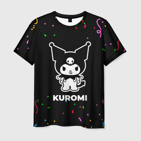 Мужская футболка 3D с принтом Kuromi конфети в городе Новоалтайск, 100% полиэфир | прямой крой, круглый вырез горловины, длина до линии бедер | Тематика изображения на принте: 