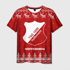 Мужская футболка 3D с принтом Новогодний Hoffenheim с оленями в городе Новоалтайск, 100% полиэфир | прямой крой, круглый вырез горловины, длина до линии бедер | 