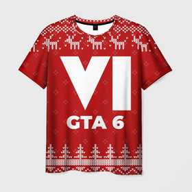 Мужская футболка 3D с принтом Новогодний GTA 6 с оленями в городе Новоалтайск, 100% полиэфир | прямой крой, круглый вырез горловины, длина до линии бедер | 