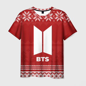 Мужская футболка 3D с принтом Новогодний BTS в Ухте, 100% полиэфир | прямой крой, круглый вырез горловины, длина до линии бедер | 