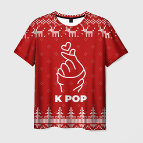 Мужская футболка 3D с принтом Новогодний K Pop с оленями в городе Новоалтайск, 100% полиэфир | прямой крой, круглый вырез горловины, длина до линии бедер | 