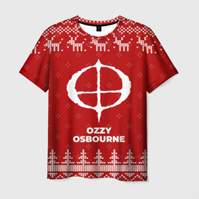 Мужская футболка 3D с принтом Новогодний Ozzy Osbourne с оленями в городе Новоалтайск, 100% полиэфир | прямой крой, круглый вырез горловины, длина до линии бедер | 