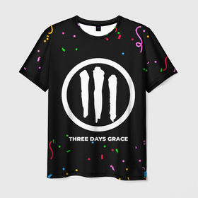 Мужская футболка 3D с принтом Three Days Grace конфети в Кировске, 100% полиэфир | прямой крой, круглый вырез горловины, длина до линии бедер | Тематика изображения на принте: 