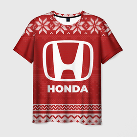 Мужская футболка 3D с принтом Новогодний Honda в городе Новоалтайск, 100% полиэфир | прямой крой, круглый вырез горловины, длина до линии бедер | 
