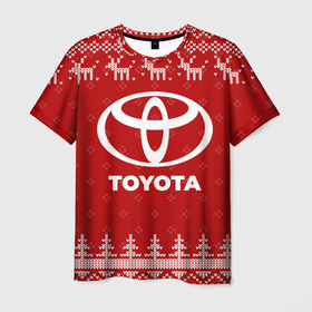 Мужская футболка 3D с принтом Новогодний Toyota с оленями в городе Новоалтайск, 100% полиэфир | прямой крой, круглый вырез горловины, длина до линии бедер | 