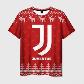 Мужская футболка 3D с принтом Новогодний Juventus с оленями в городе Новоалтайск, 100% полиэфир | прямой крой, круглый вырез горловины, длина до линии бедер | Тематика изображения на принте: 