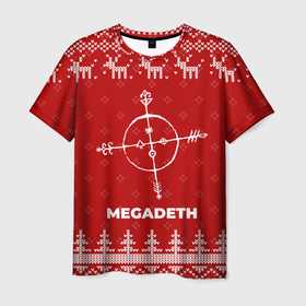 Мужская футболка 3D с принтом Новогодний Megadeth с оленями в городе Новоалтайск, 100% полиэфир | прямой крой, круглый вырез горловины, длина до линии бедер | 