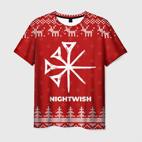 Мужская футболка 3D с принтом Новогодний Nightwish с оленями в городе Новоалтайск, 100% полиэфир | прямой крой, круглый вырез горловины, длина до линии бедер | 