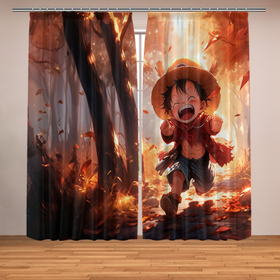Фотошторы с принтом Little Monkey D Luffy , Блэкаут (светозащита 90%) / Габардин (светозащита 40% | 2 полотна шириной по 145 см; Высота 200-300 см; Крепление: шторная лента (на крючки); | 
