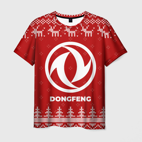 Мужская футболка 3D с принтом Новогодний Dongfeng с оленями в городе Новоалтайск, 100% полиэфир | прямой крой, круглый вырез горловины, длина до линии бедер | 