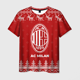 Мужская футболка 3D с принтом Новогодний AC Milan с оленями в городе Новоалтайск, 100% полиэфир | прямой крой, круглый вырез горловины, длина до линии бедер | 
