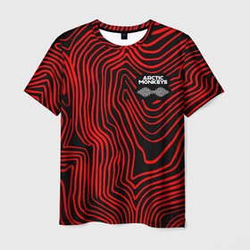 Мужская футболка 3D с принтом Arctic Monkeys   красные линии , 100% полиэфир | прямой крой, круглый вырез горловины, длина до линии бедер | 