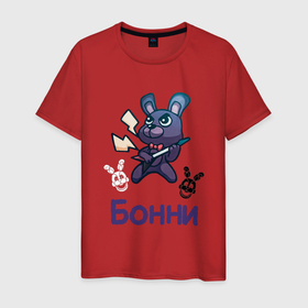 Мужская футболка хлопок с принтом Бонни, FNAF   Five nights at Freddys в городе Новоалтайск, 100% хлопок | прямой крой, круглый вырез горловины, длина до линии бедер, слегка спущенное плечо. | Тематика изображения на принте: 
